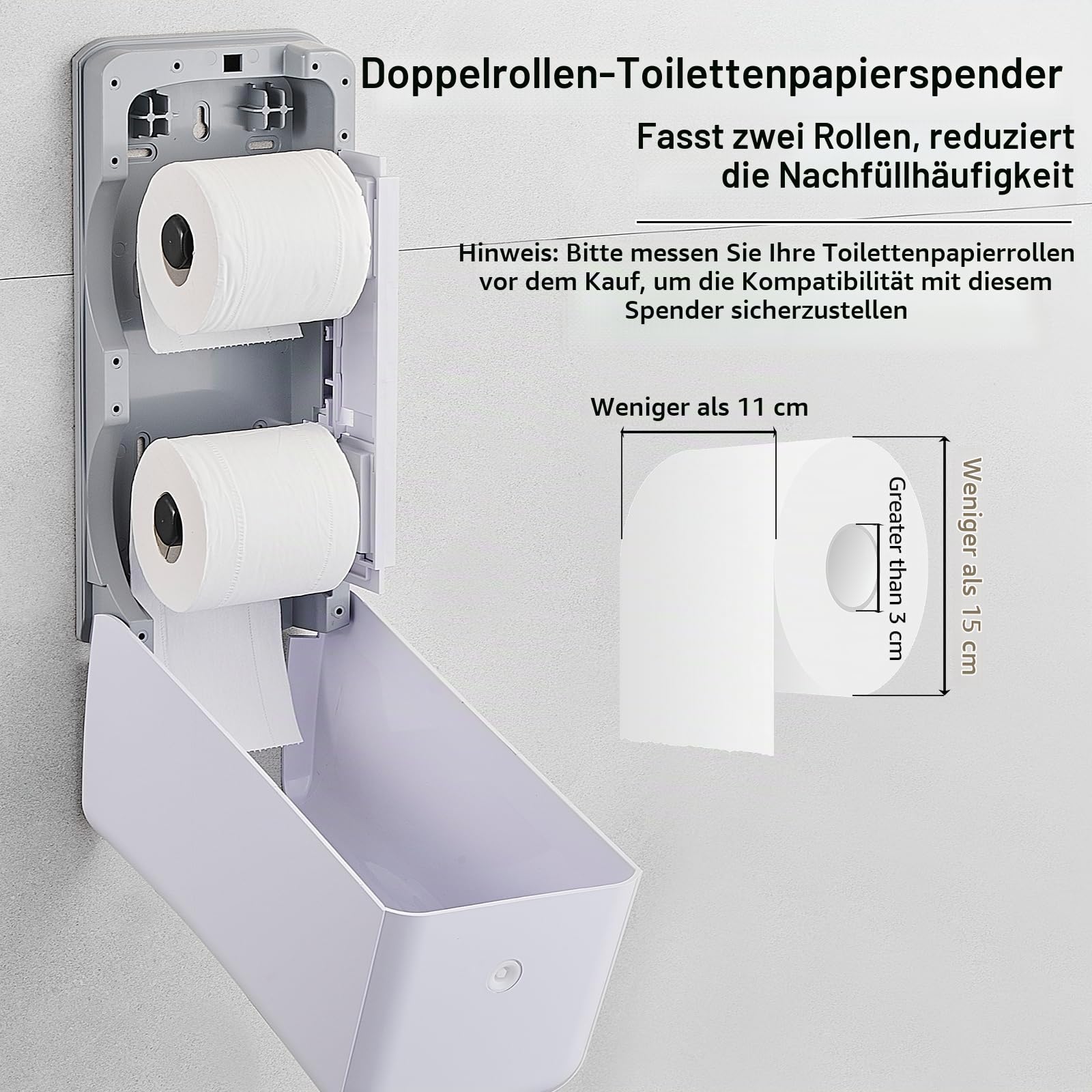 Pollock Toilettenpapierspender 2 Rollen Weiß ohne Bohren