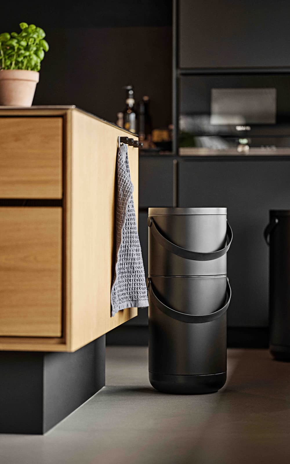 Zone Denmark Circular Abfalleimer 22+12L Schwarz Klickdeckel