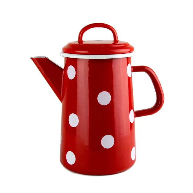 Münder Email Nostalgie-Geschirr Kaffeekanne 1,6 l rot Tupfen
