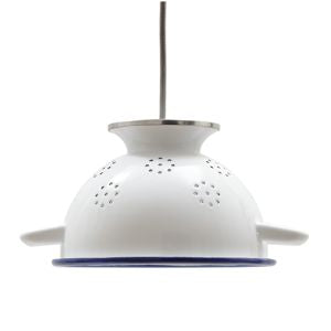 Münder Email Lampe 220 mm weiß/blau E27 Textilkabel weiß