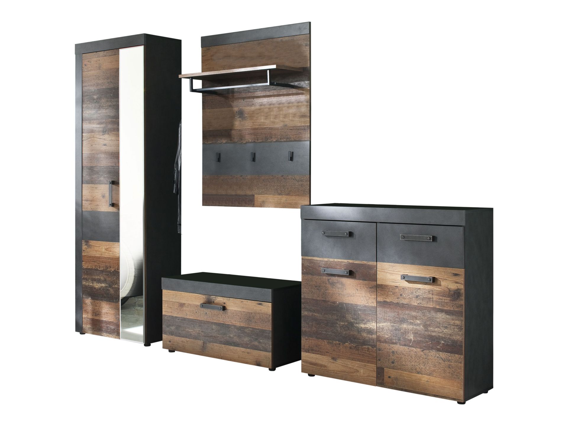 trendteam Indy GD-Kombination Graphit Garderobe Old Wood