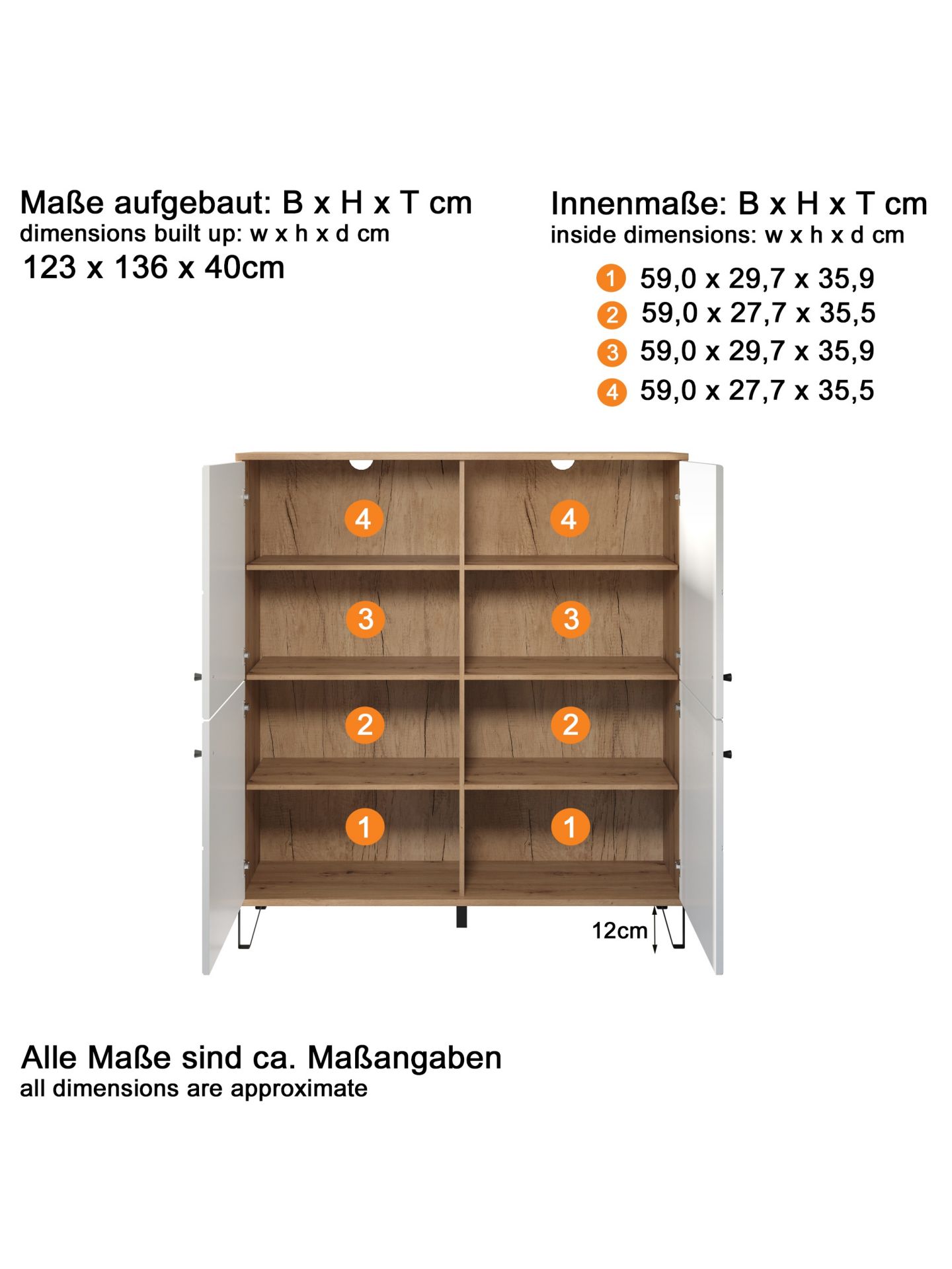 trendteam Touch Highboard Artisan Eiche Weiß Matt