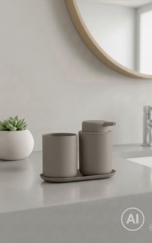 Zone Denmark Ume Badset Taupe Seifenspender Becher Tablett