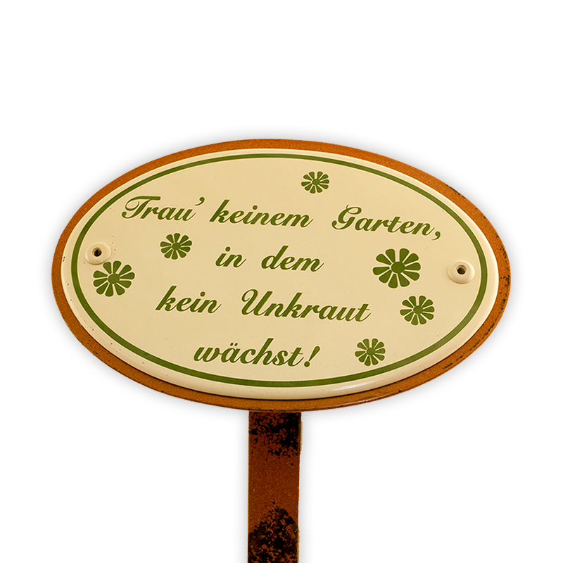 Münder Emaille Lagerschilder Trau keinem Garten Schild 15x10 cm Erdspieß