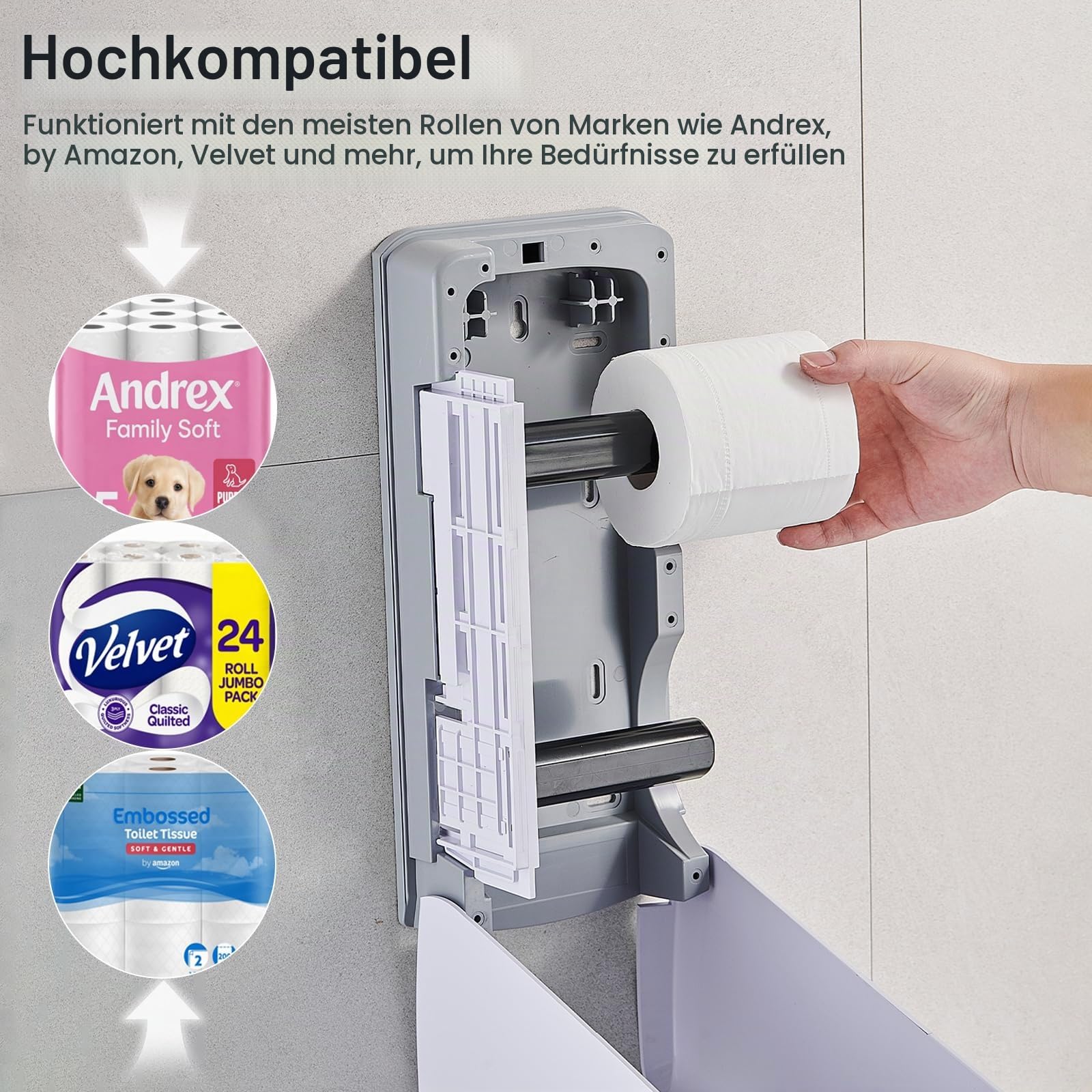 Pollock Toilettenpapierspender 2 Rollen Weiß ohne Bohren