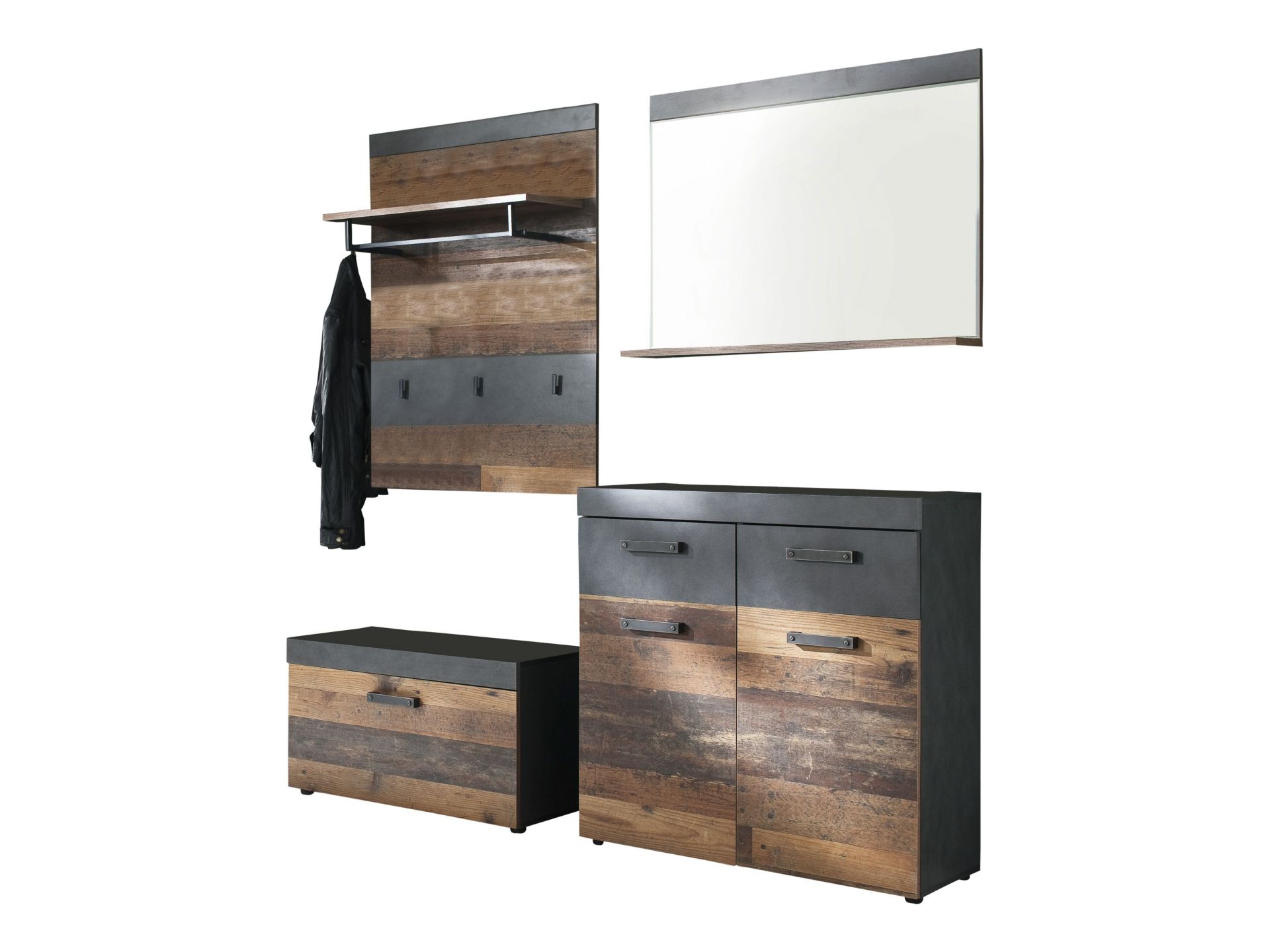 trendteam Indy Garderoben-Kombination Graphit Old Wood Flurgarderobe