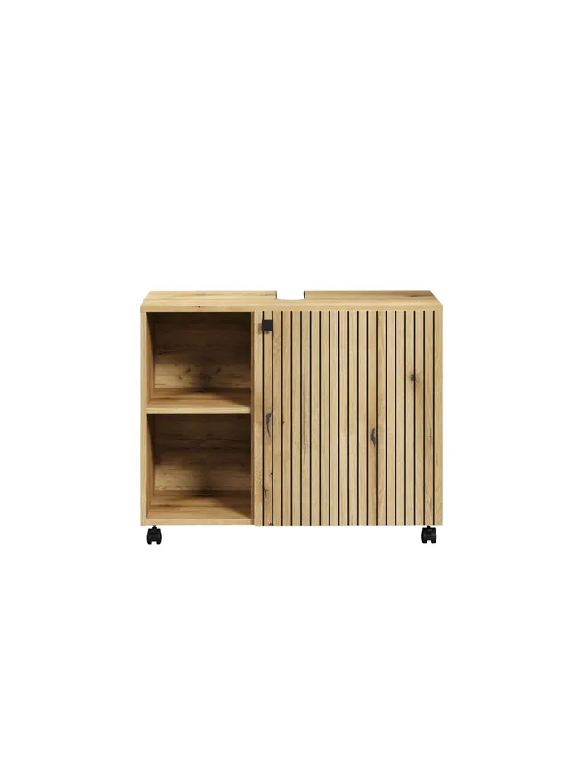 trendteam PureBliss Waschbeckenunterschrank Eiche Rollen