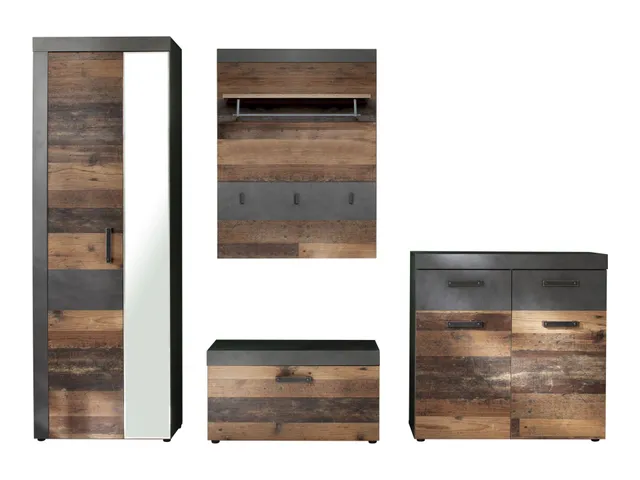 trendteam Indy GD-Kombination Graphit Garderobe Old Wood