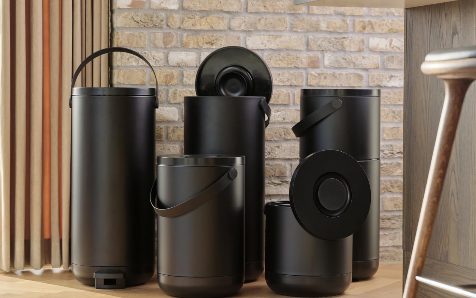 Zone Denmark Circular Abfalleimer 22+12L Schwarz Klickdeckel