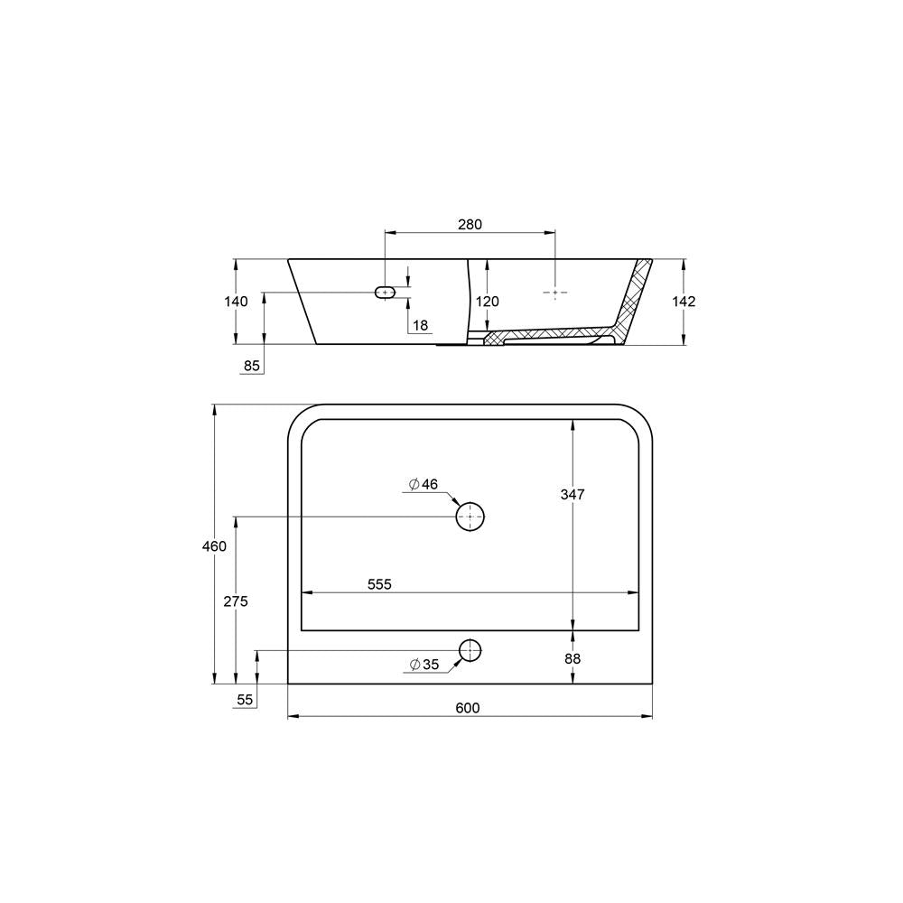 Treos Serie 720 Waschbecken 600x460 mit Hahnloch weiß