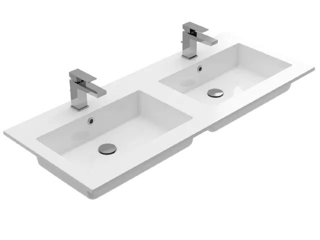 Treos Serie 750 Doppelbecken 1200x500 mit Hahnloch weiß