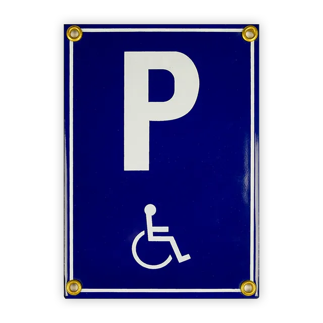 Münder Email Emailschild P Behinderte 12x17 cm blau/weiß