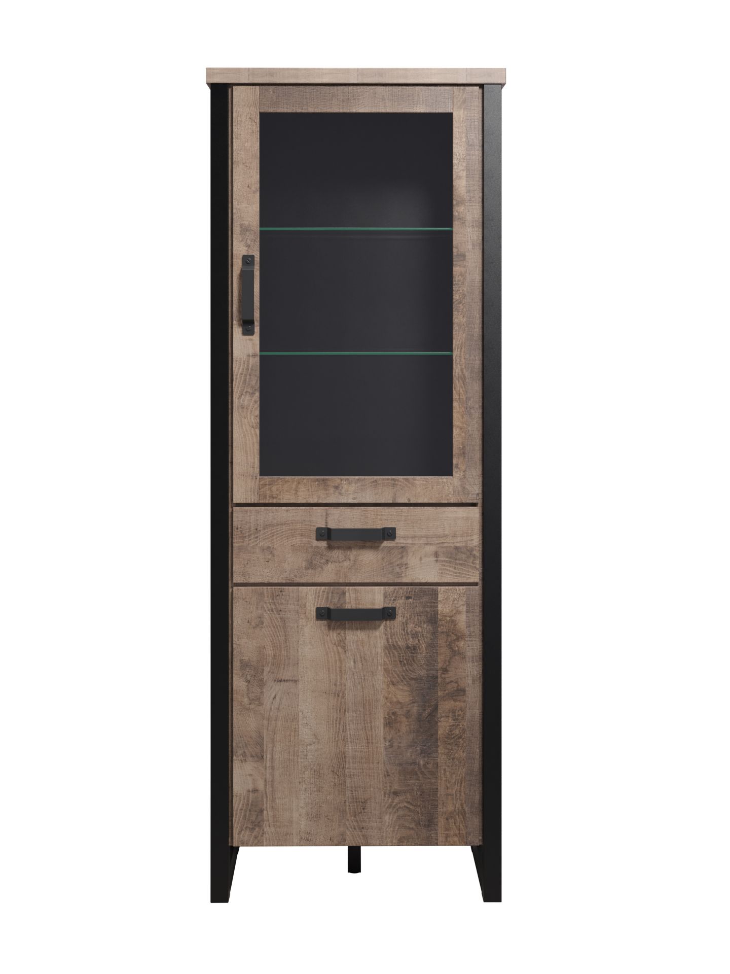 trendteam Emile Standvitrine Eiche Tabak Schwarz