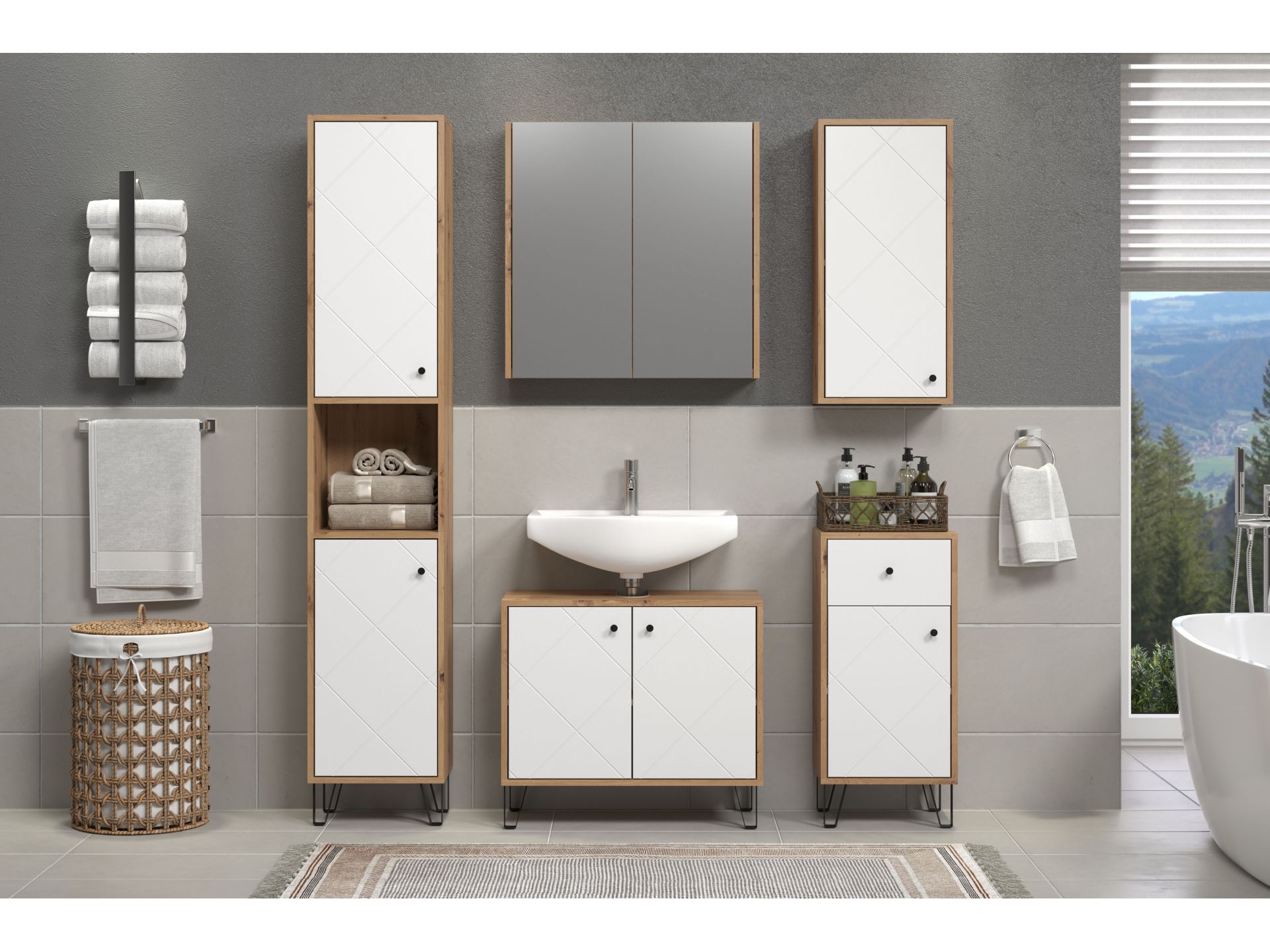 trendteam Touch Standschrank Artisan Eiche Weiß matt