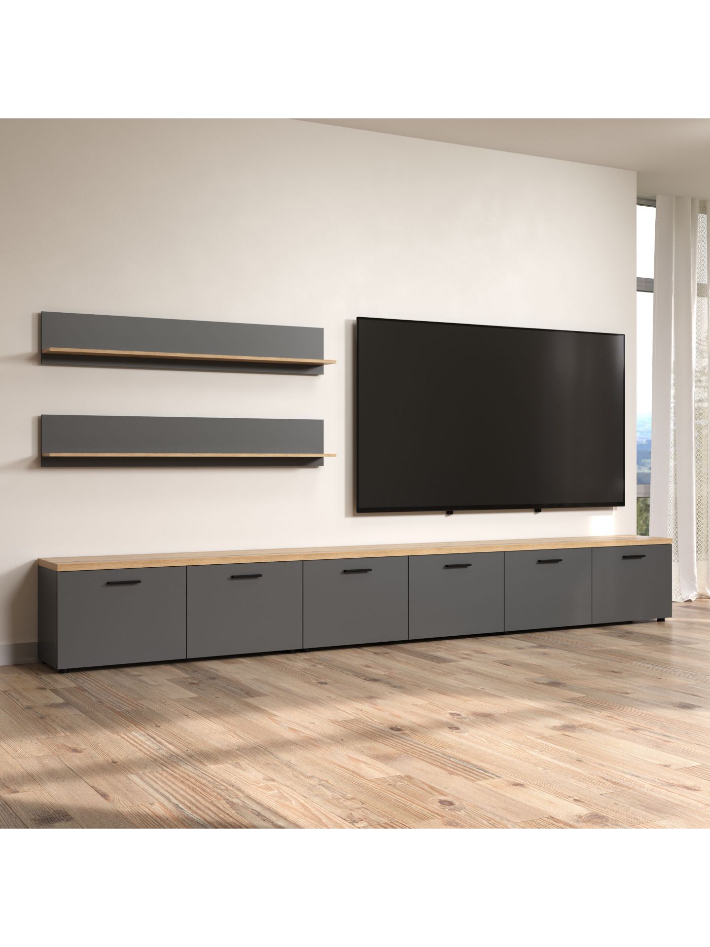 trendteam Baggio Anbauwand Anthrazit Coast Evoke Oak