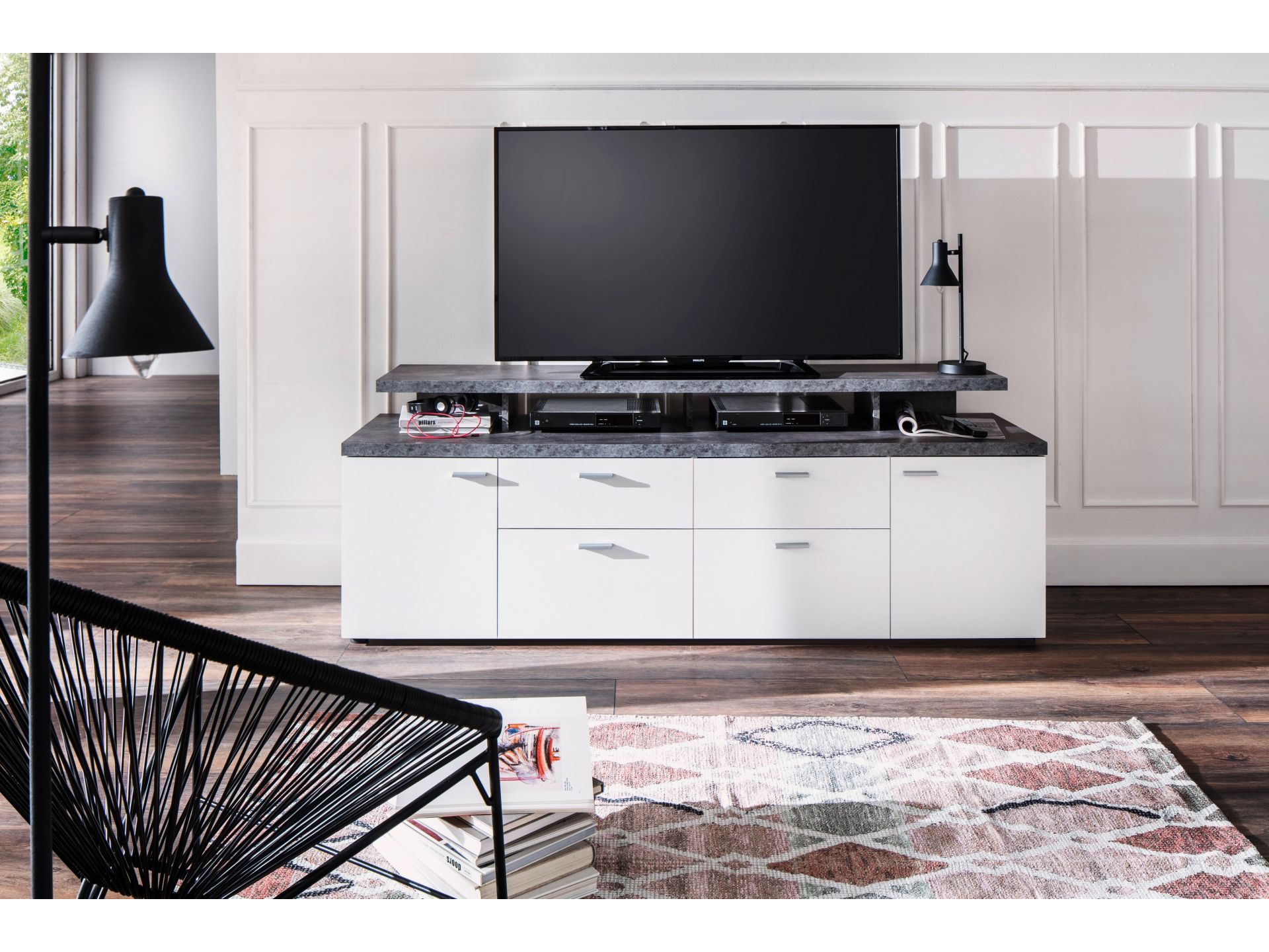 trendteam Mood TV-Lowboard weiß Stone dunkel
