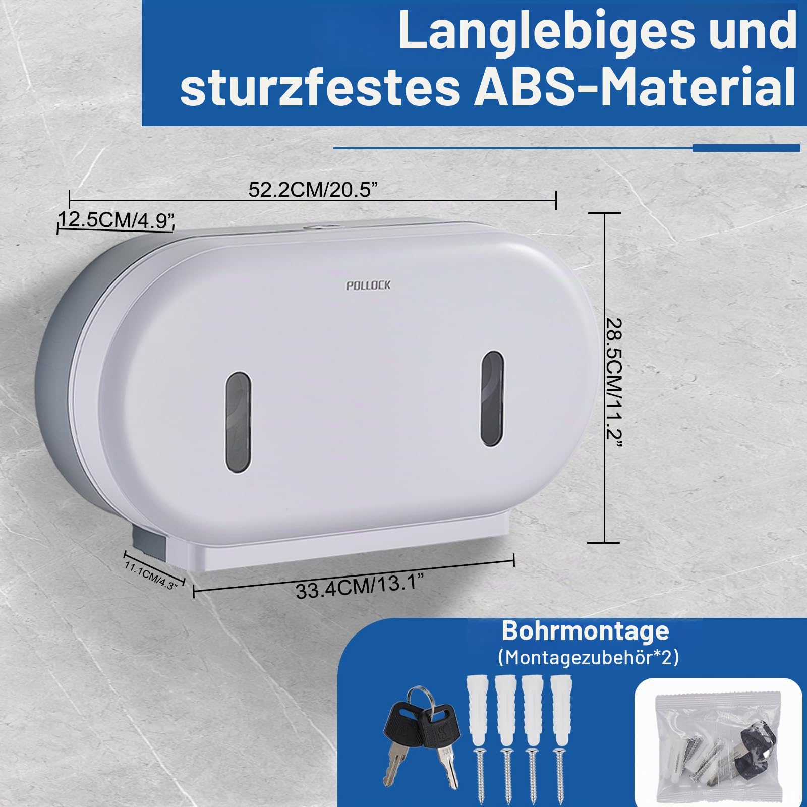 Pollock Toilettenpapierspender Doppel Weiß Jumbo
