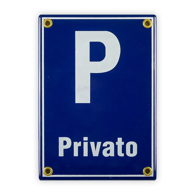 Münder Email Emailschild P Privato 12x17 cm blau/weiß