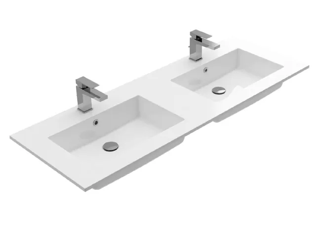 Treos Serie 750 Doppelbecken 1400x500 weiß mit Hahnloch