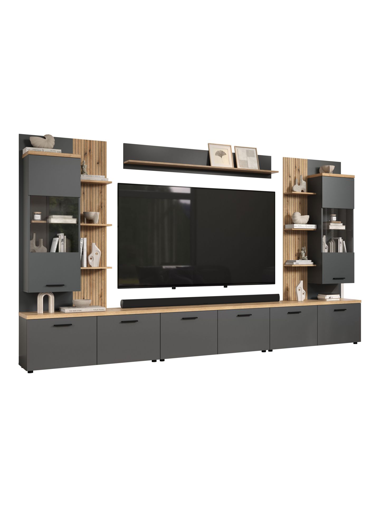 trendteam Baggio Anbauwand Anthrazit Wohnwand Evoke Oak