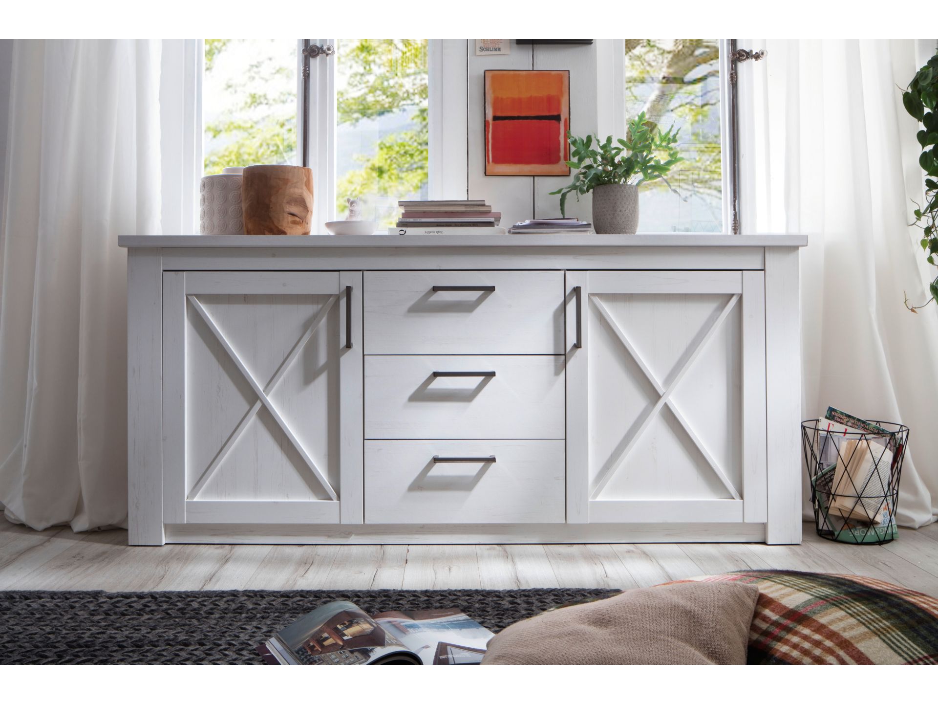 trendteam Georgia Sideboard Pinie Weiß Struktur