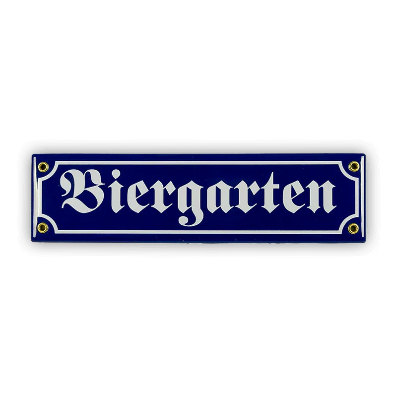 Münder Email Emaille Lagerschilder Biergarten Straßenschild 30x8 cm blau