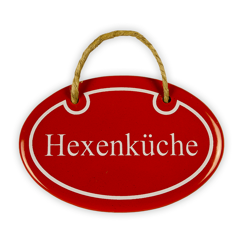 Münder Email Hexenküche Emailschild mit Kordel 10,5 cm rot
