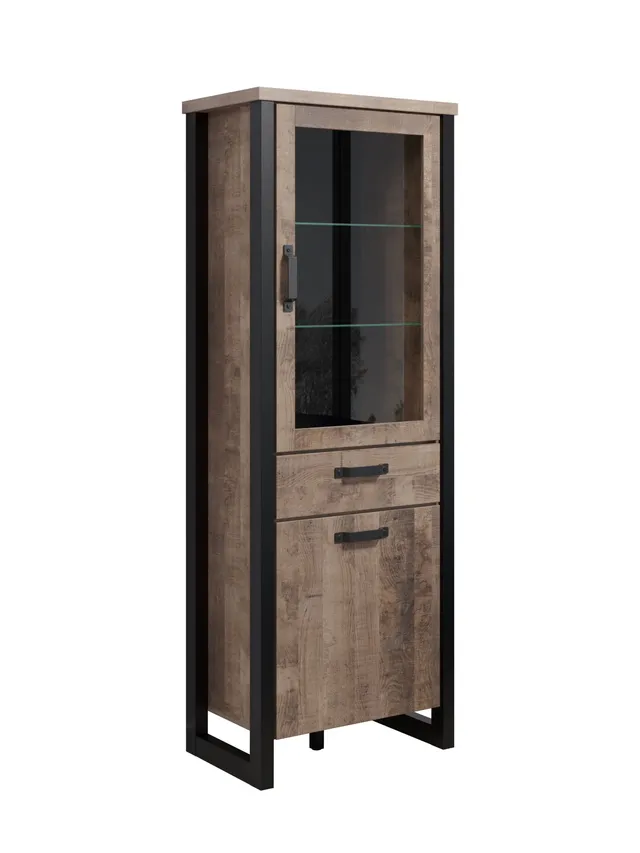 trendteam Emile Standvitrine Eiche Tabak Schwarz