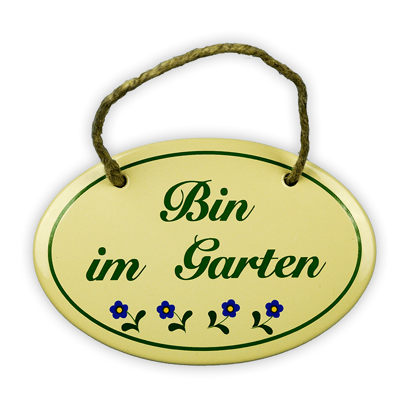 Münder Email Lagerschilder Bin im Garten Schild 15x10 cm mit Kordel