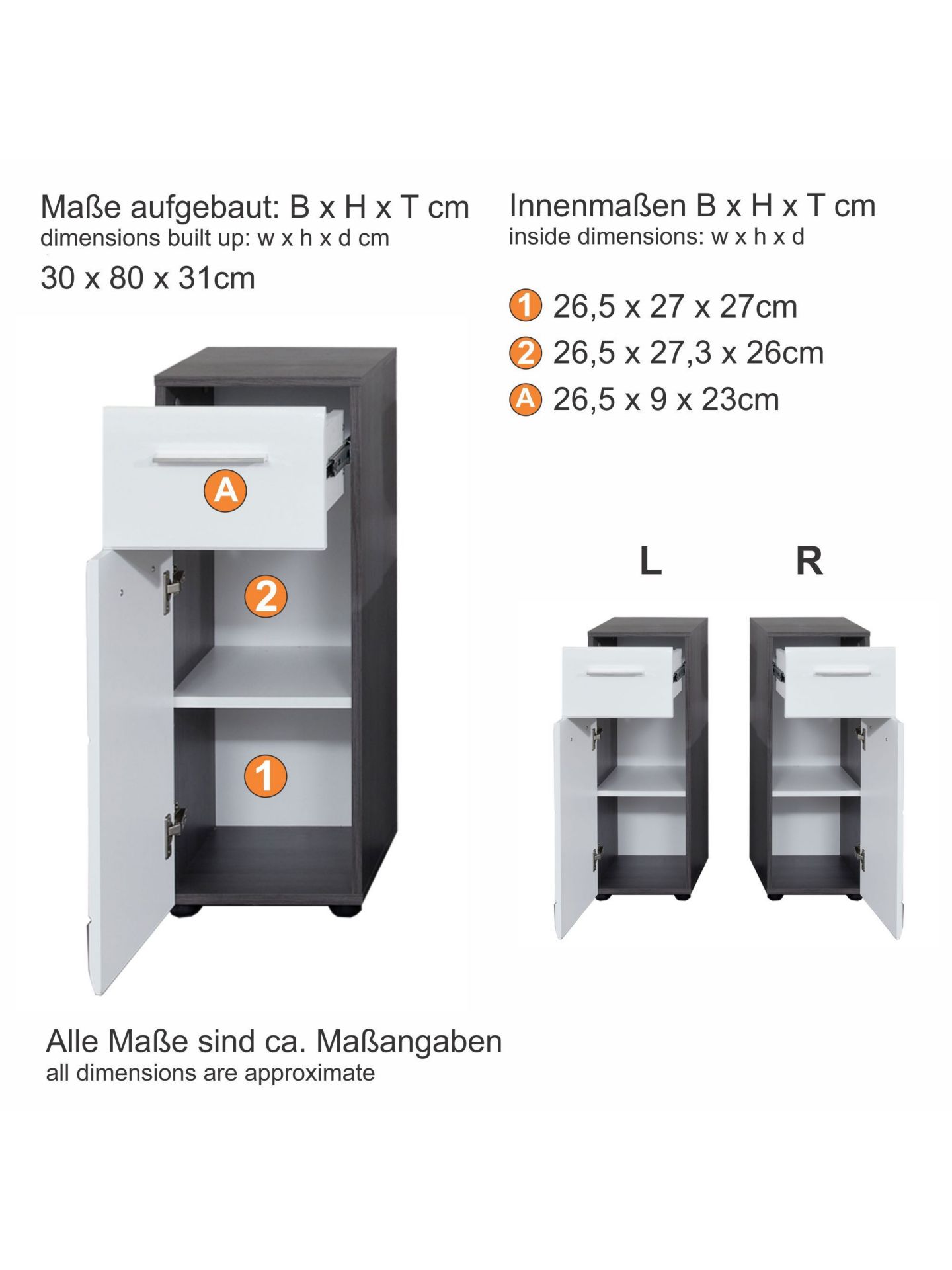 trendteam Line Standschrank Rauchsilber Weiß Hochglanz