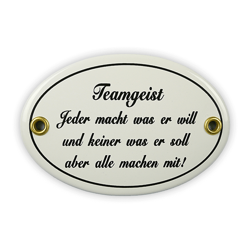 Münder Email Lagerschilder Emailschild Teamgeist oval 10,5x7 cm