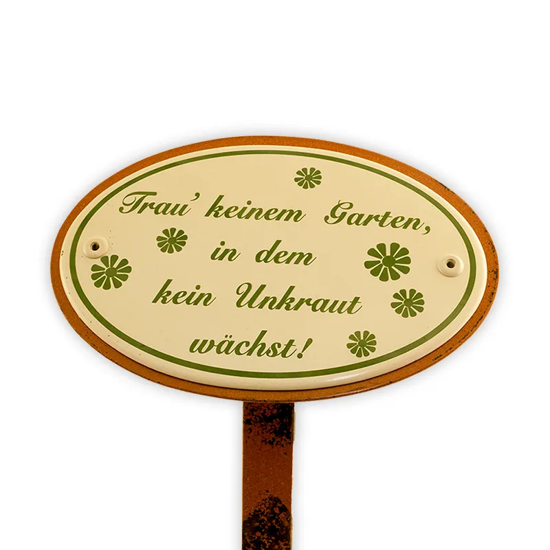 Münder Emaille Lagerschilder Trau keinem Garten Schild 15x10 cm Erdspieß
