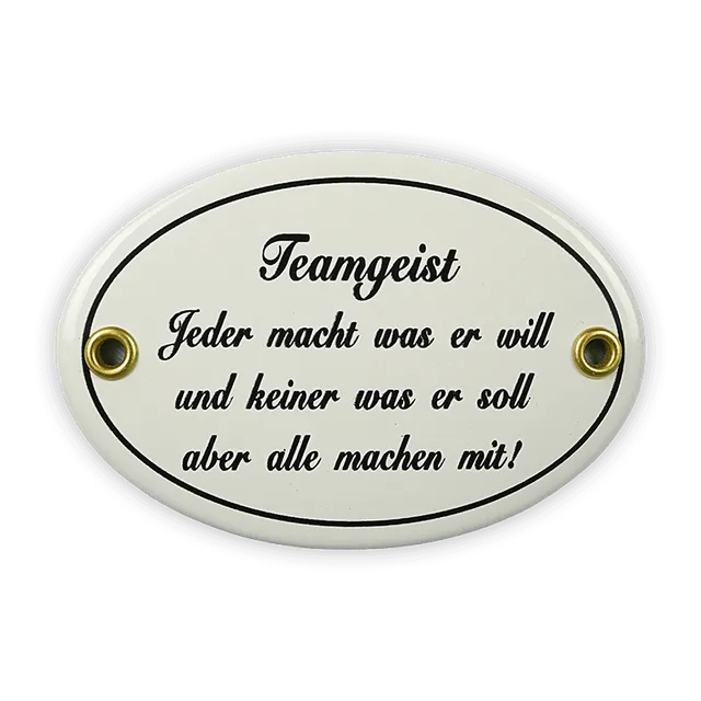 Münder Email Lagerschilder Emailschild Teamgeist oval 10,5x7 cm