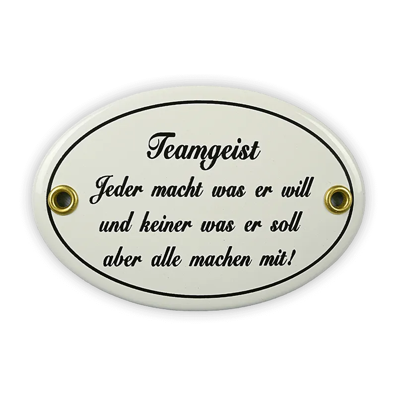 Münder Email Lagerschilder Emailschild Teamgeist oval 10,5x7 cm