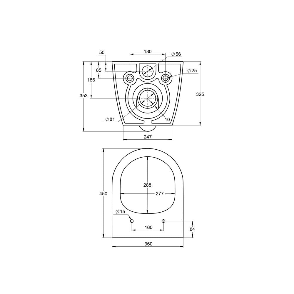 Treos Serie 810 WC spülrandlos kurz 45 cm wandhängend weiß