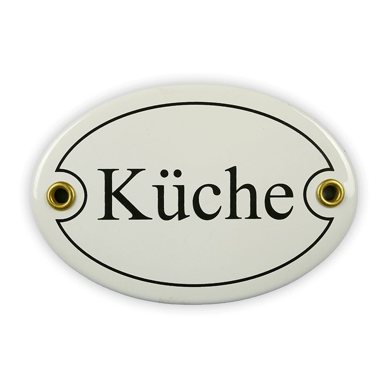 Münder Email Küche Türschild oval 10,5x7 cm weiß/schwarz