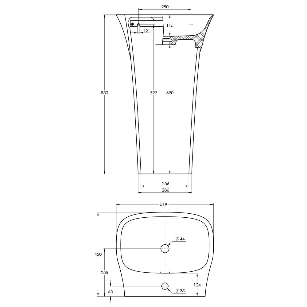 Treos Serie 730 Standwaschbecken Mineralguss 520 Weiss