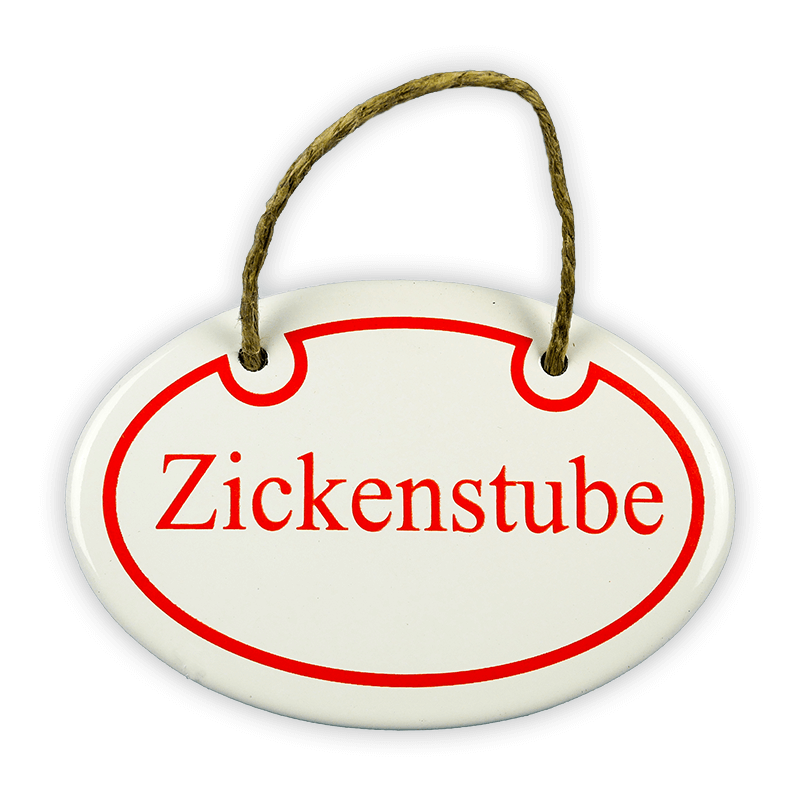 Münder Emaille Lagerschilder Zickenstube Emailschild oval 10,5x7 cm