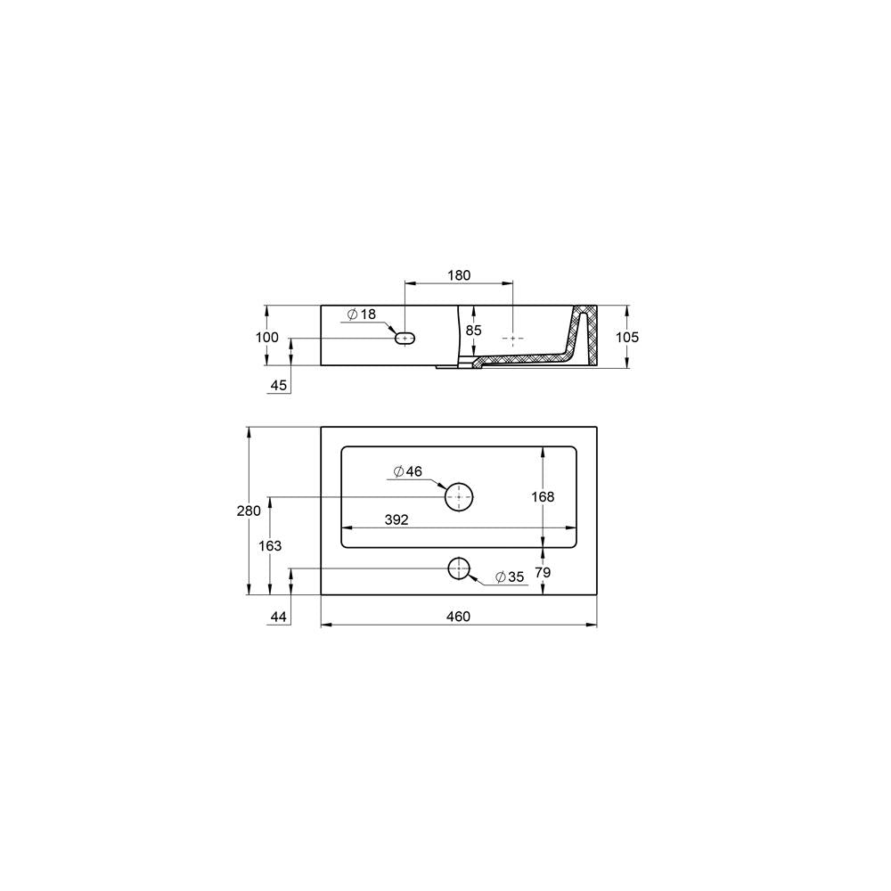 Treos Serie 700 Waschbecken 460x280 weiß Aufsatz/Wand