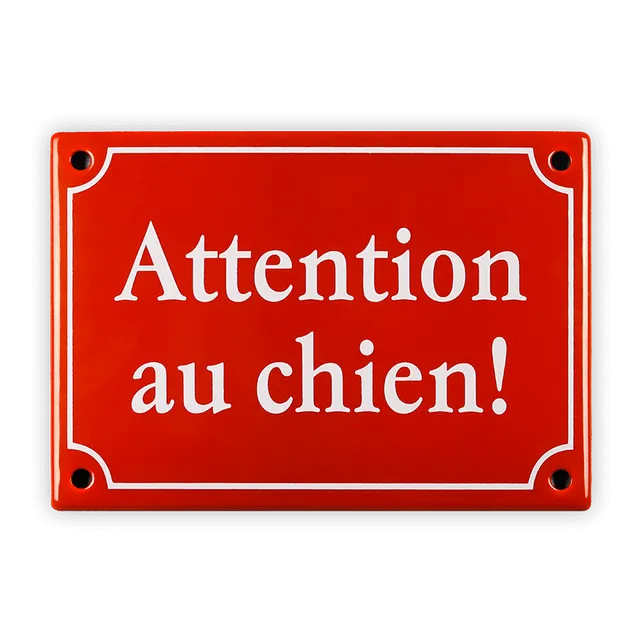 Münder Email Attention au chien Emailschild 17x12 cm