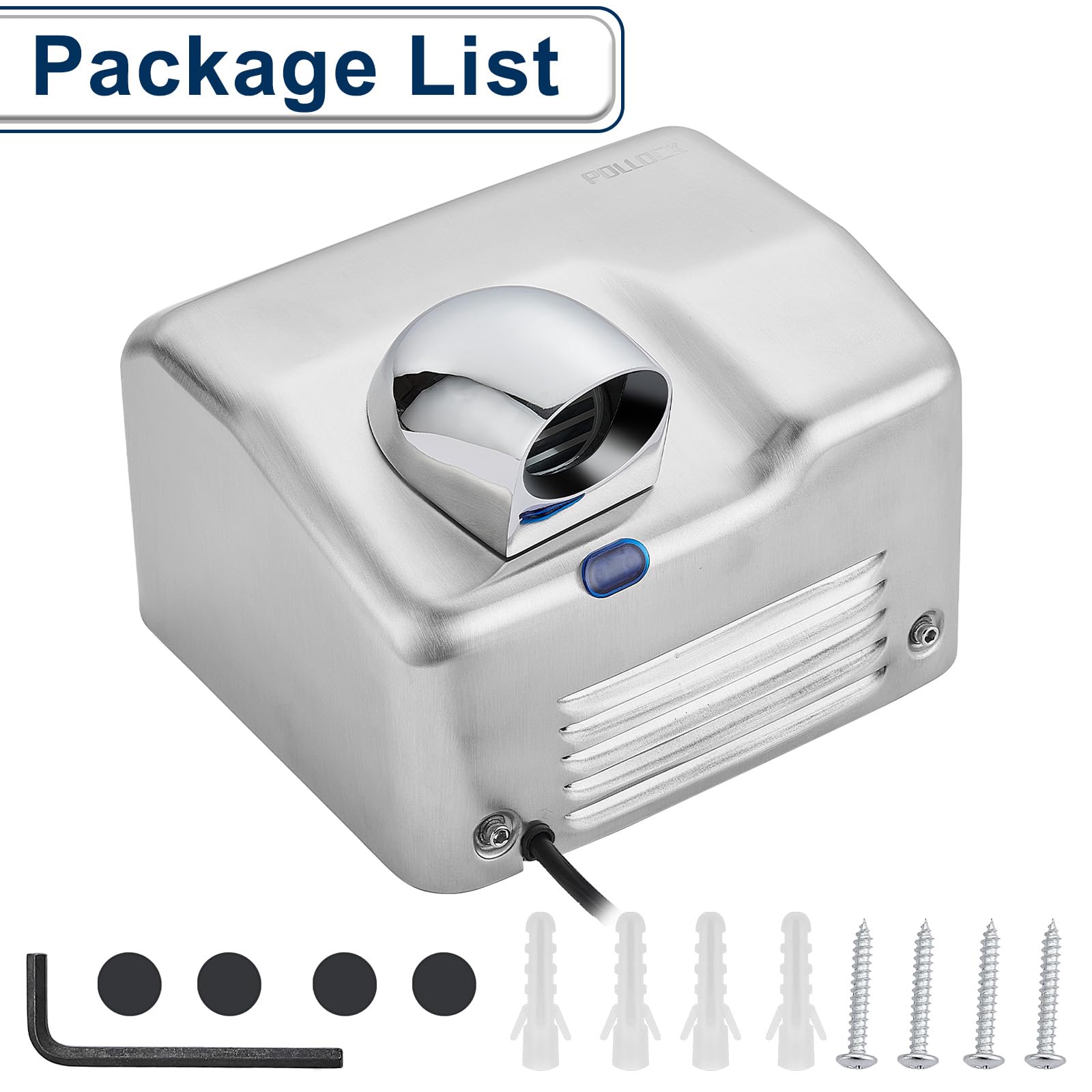 Pollock Händetrockner Edelstahl Wand 1600 W Sensor