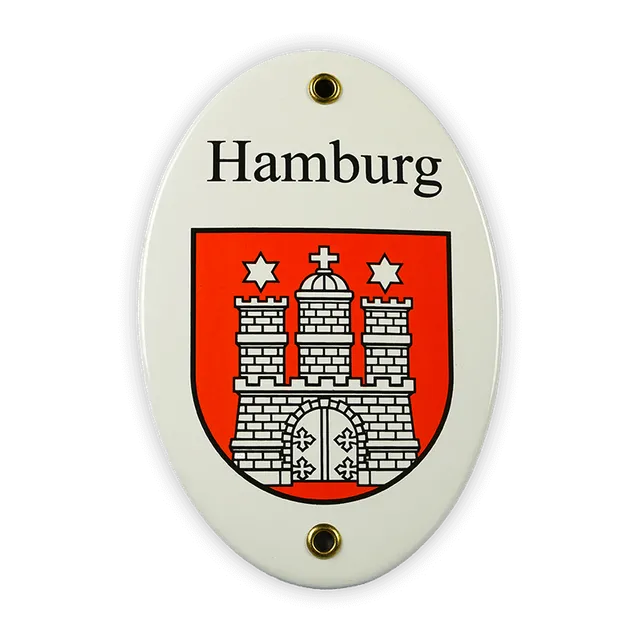 Münder Emaille Lagerschilder Emailschild oval Hamburg 10x15 cm Wappen