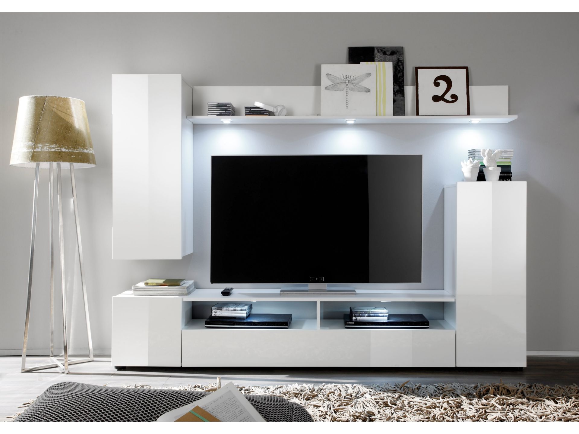 trendteam Dos Anbauwand Weiß Hochglanz mit Beleuchtung