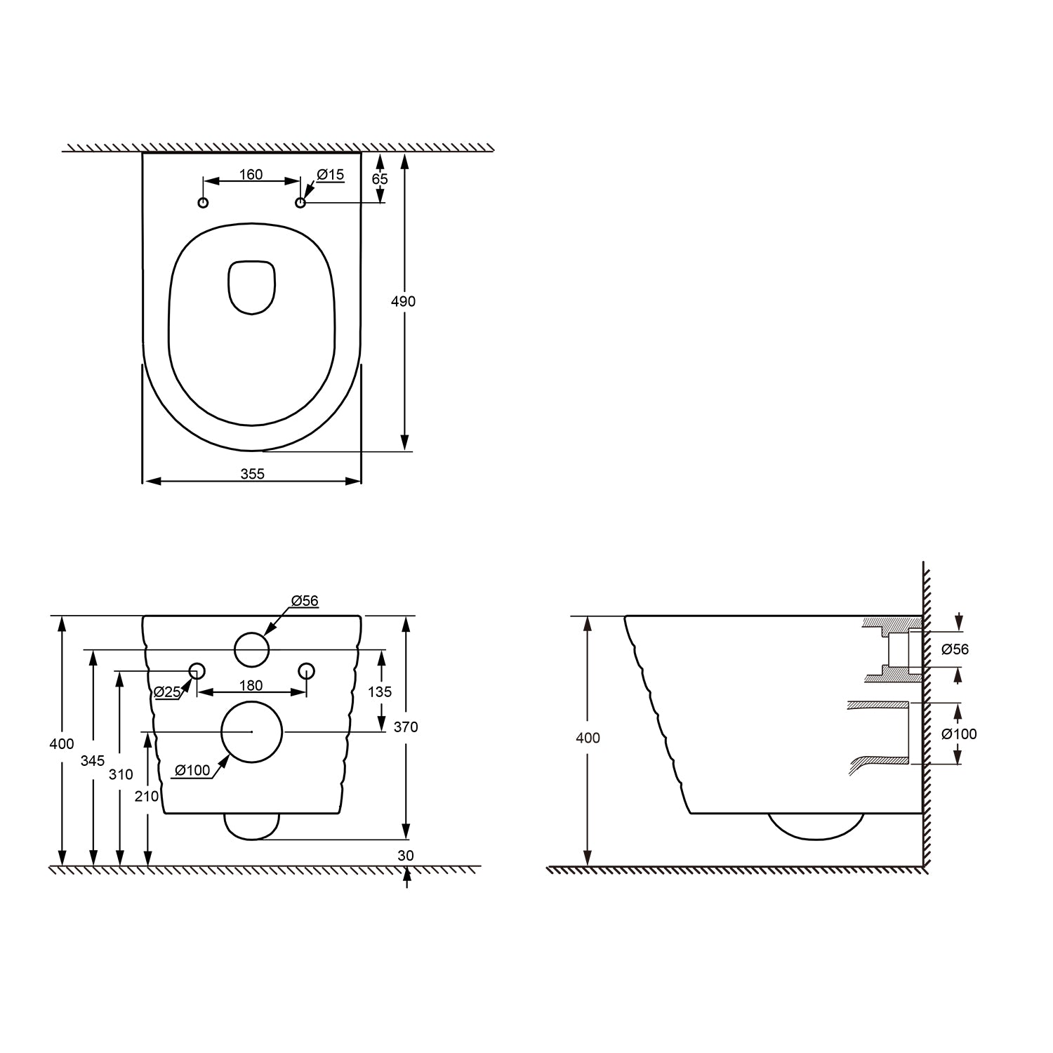 Treos Serie 810 Wand-WC Set 49cm spülrandlos weiß mit Sitz