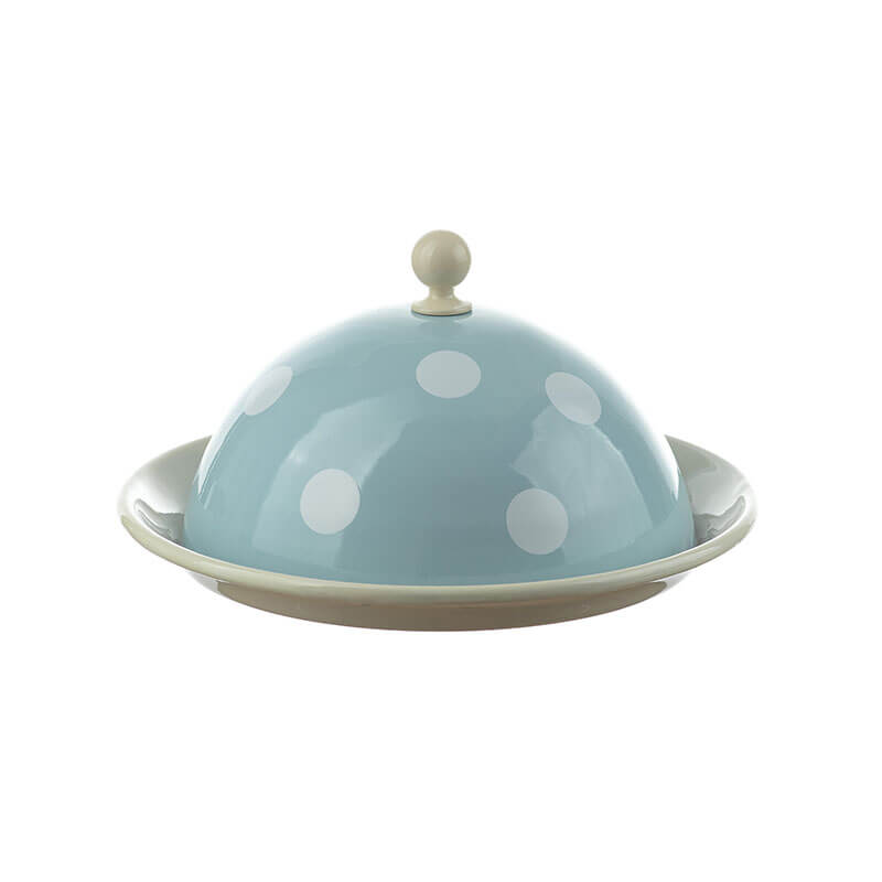 Münder Nostalgie-Geschirr Butterdose 20 cm hellblau/Tupfen 2-teilig