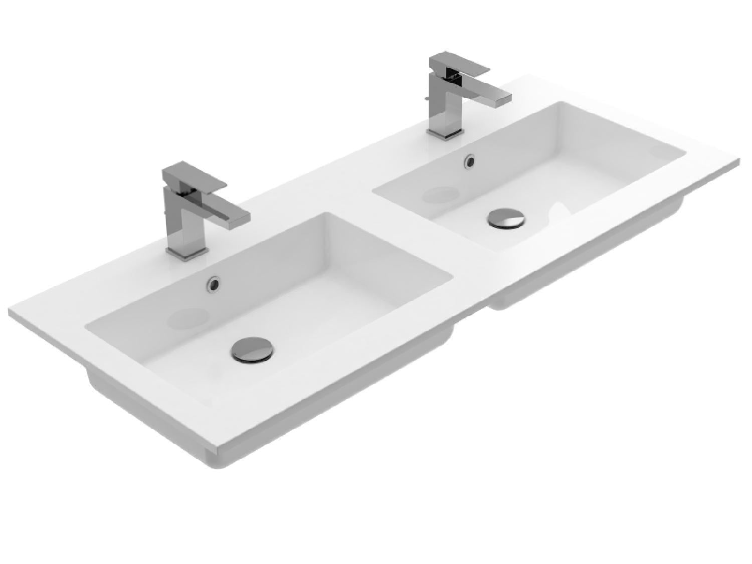 Treos Serie 750 Doppelbecken 1200x500 mit Hahnloch weiß