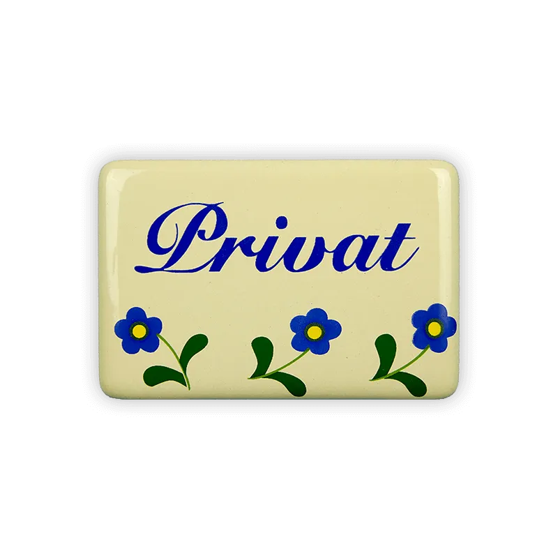 Münder Email Blümchen Privat Türschild 6x4 cm creme/blau