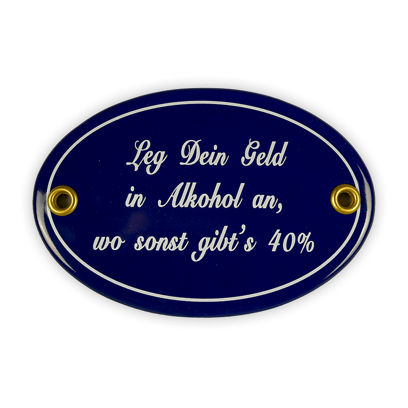 Münder Email Emaille Lagerschilder Alkohol Emailschild 10,5x7 cm blau
