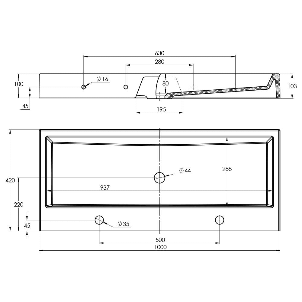 Treos Serie 712 Doppelwaschbecken Mineralguss 1000 Weiss