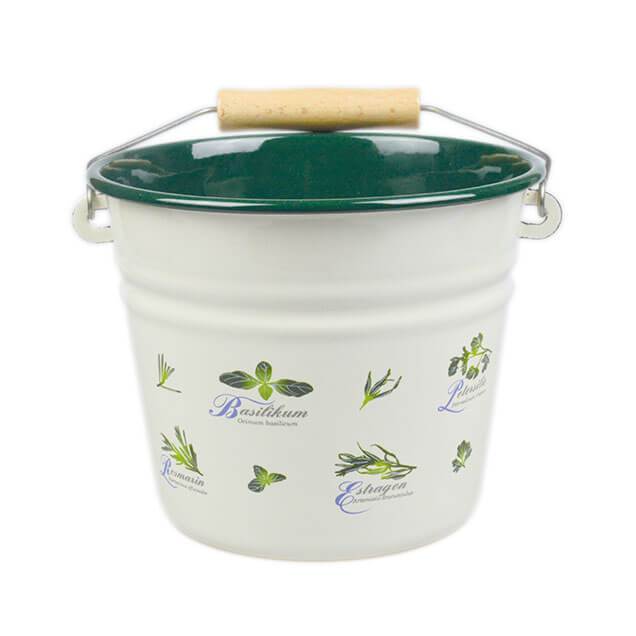 Nostalgie Kindereimer 16 cm Emailleeimer creme Kräuter 1,5 L